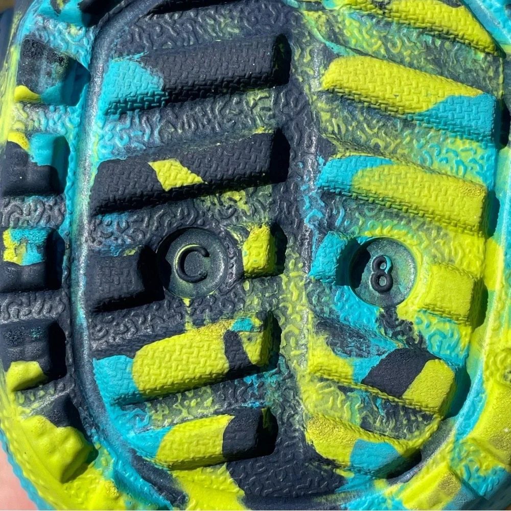 Lined Fuzzy CROCS Kids  - Blue and Yellow